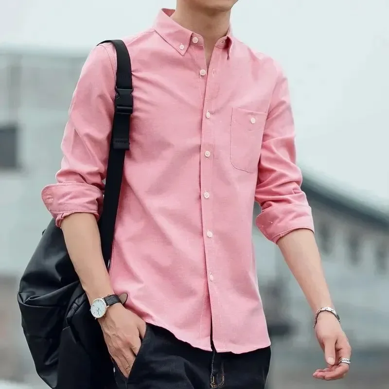 

Мужская рубашка-оксфорд с длинным рукавом, корейский стиль, приталенная нижняя рубашка, повседневная теплая рубашка