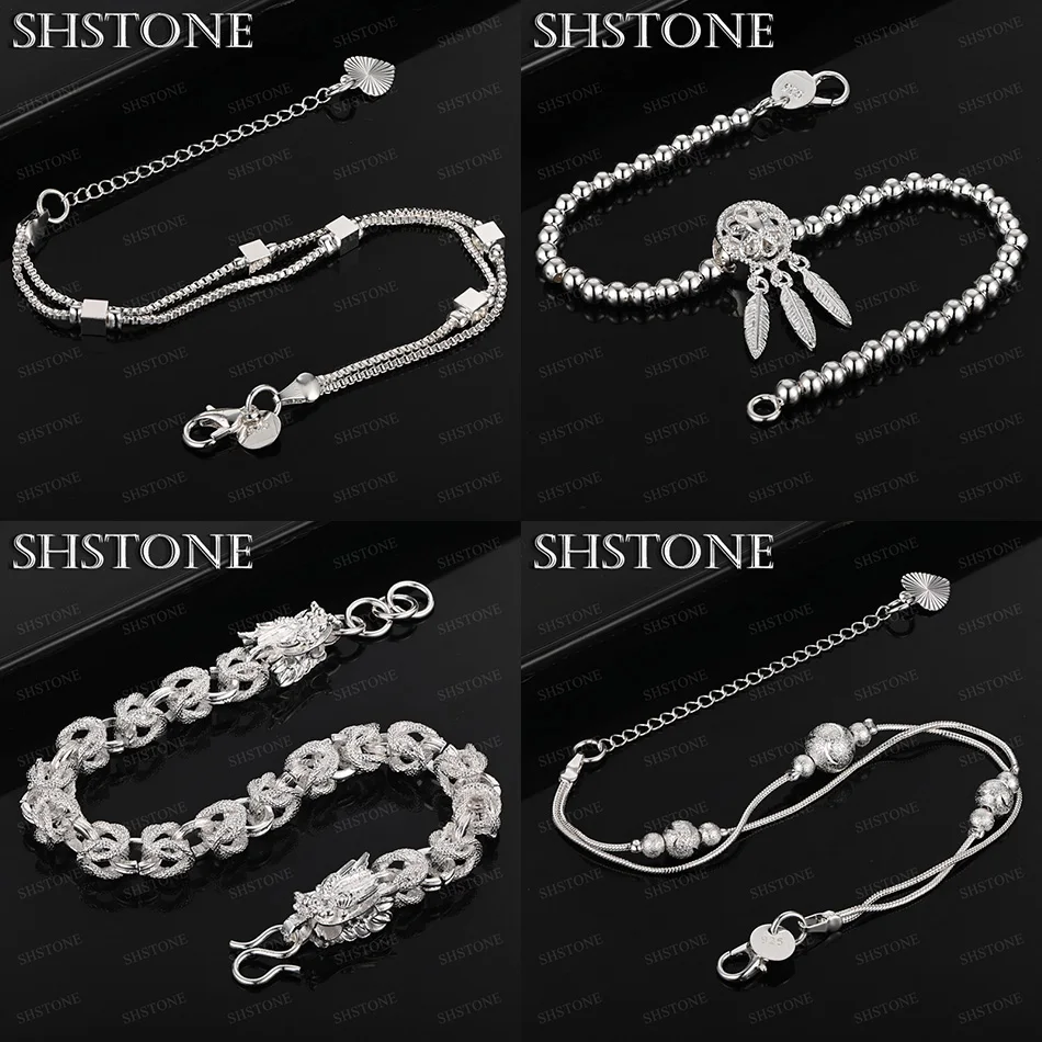 

925 Sterling Silver Feather Beads Square Dragon Chain Bracelets Women Birthday Party Trendy Jewelry Accessories Fashion Gift