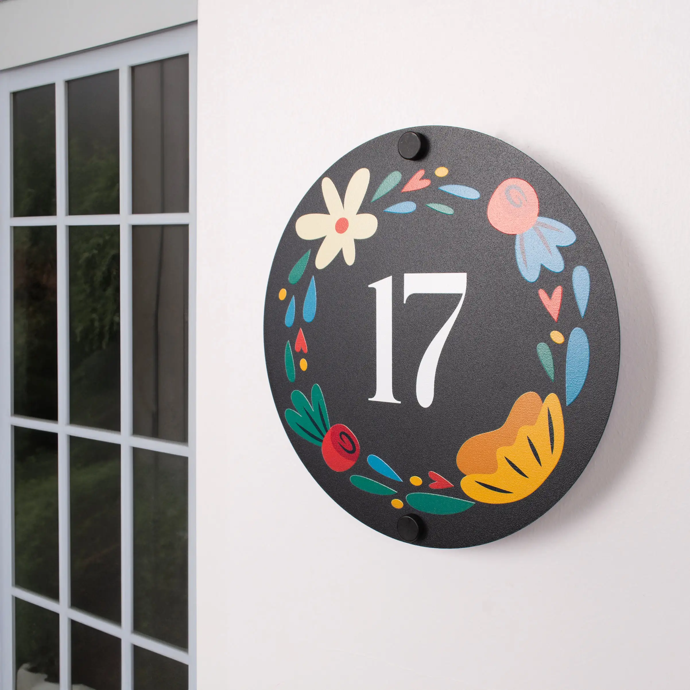 Flower Framed Metal Room Number Sign Apartment Door Personalized House Numbers Customized Plaque Address Name Door Decal Acrylic