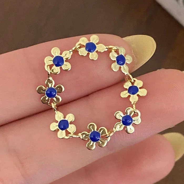 

Real 925 Sterling Silver 18K Gold Enamel Flower Rings for Women Cute Plant Fine Jewelry Minimalist Sweet Cool Accessories