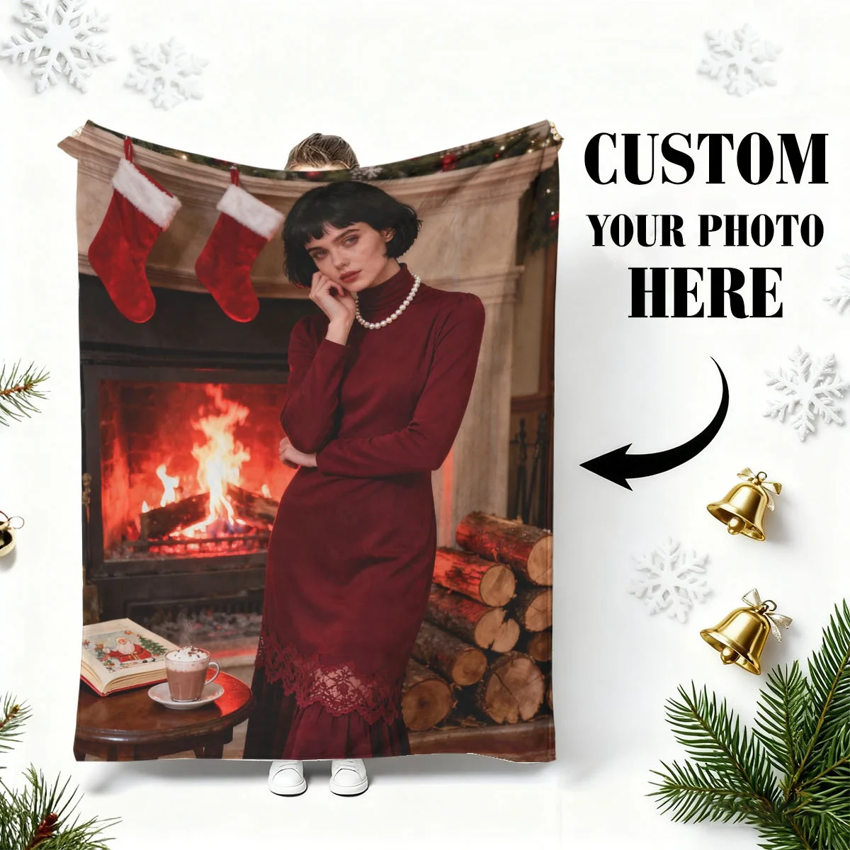 Christmas Custom Couple Christmas Scene Photo Flannel Blanket - High-Definition Print That Doesn'T Fade, Soft and Warm, Machine Washable, Suitable for Bedroom Beds, Watching Shows on the Sofa, Christmas Travel Backup - 100% High-Quality Polyester - Perfect as a Romantic Christmas Gift for Boyfriend/Girlfriend