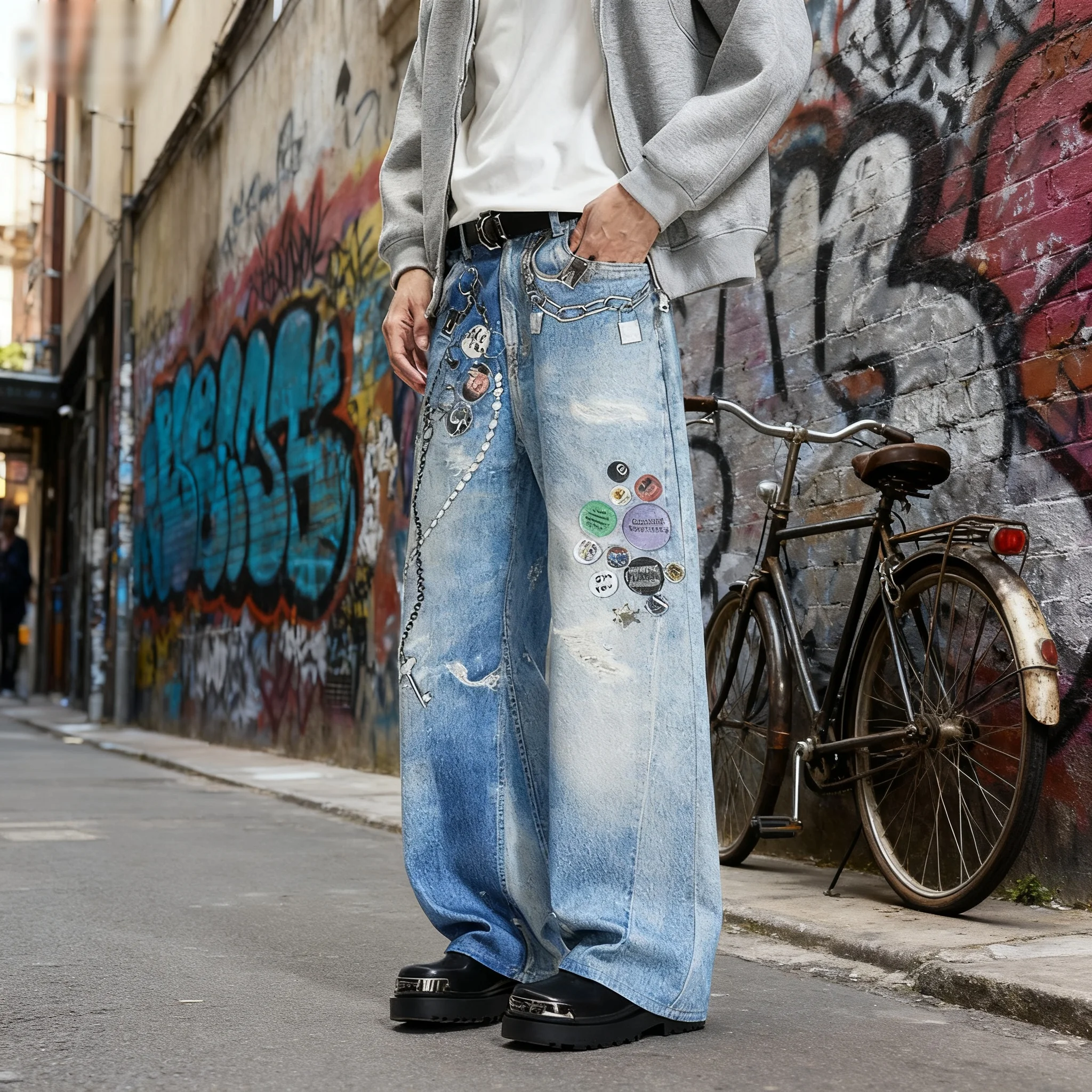 

Джинсы с 3D карамельной цепочкой и цифровым принтом, мешковатые джинсовые брюки с изогнутым ножом, облегающие прямые брюки Y2k, уличная мода, винтажная одежда