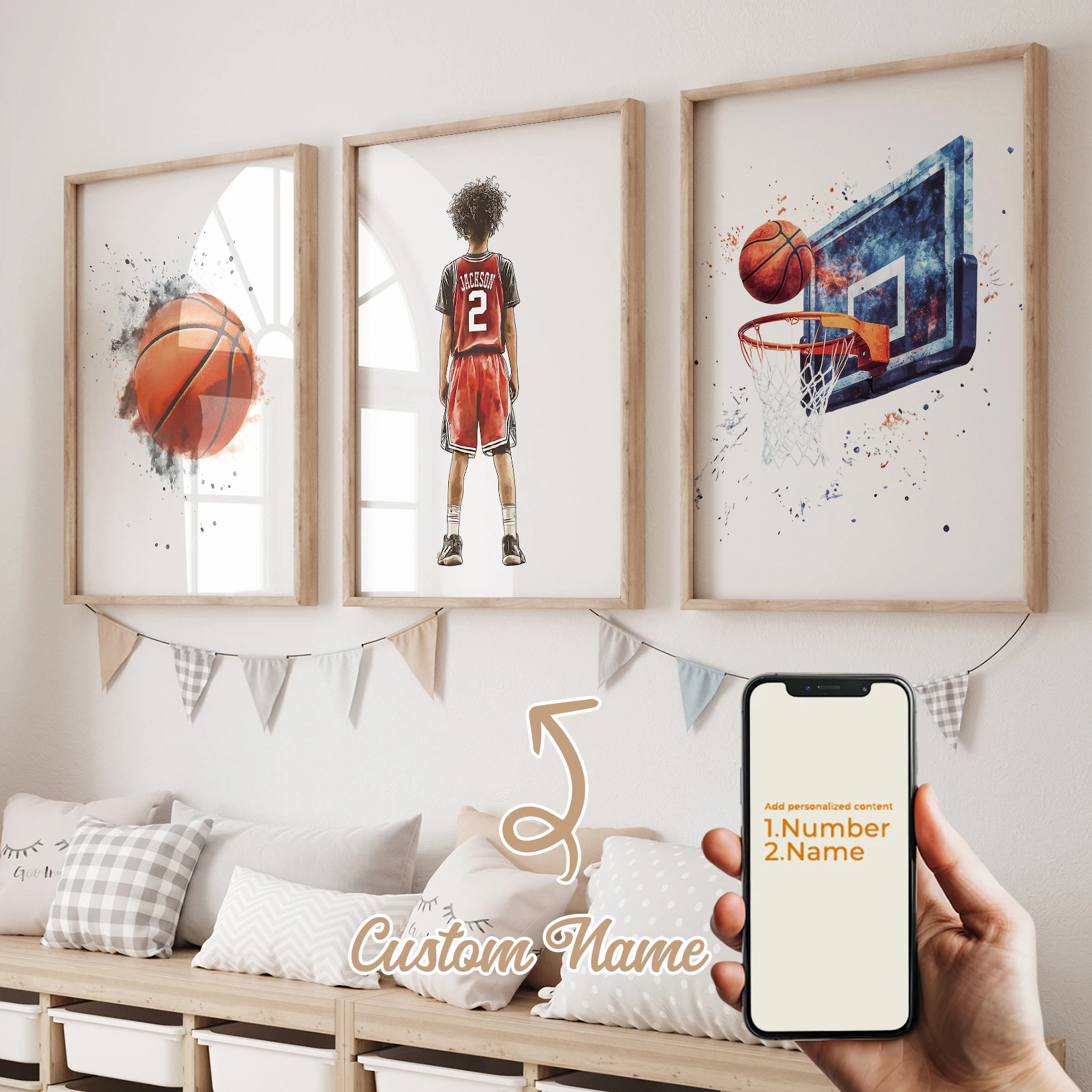

Modern Personalized Name Custom Basketball Players Sports Wall Art Print Canvas Painting Poster Picture For Kids Room Home Decor