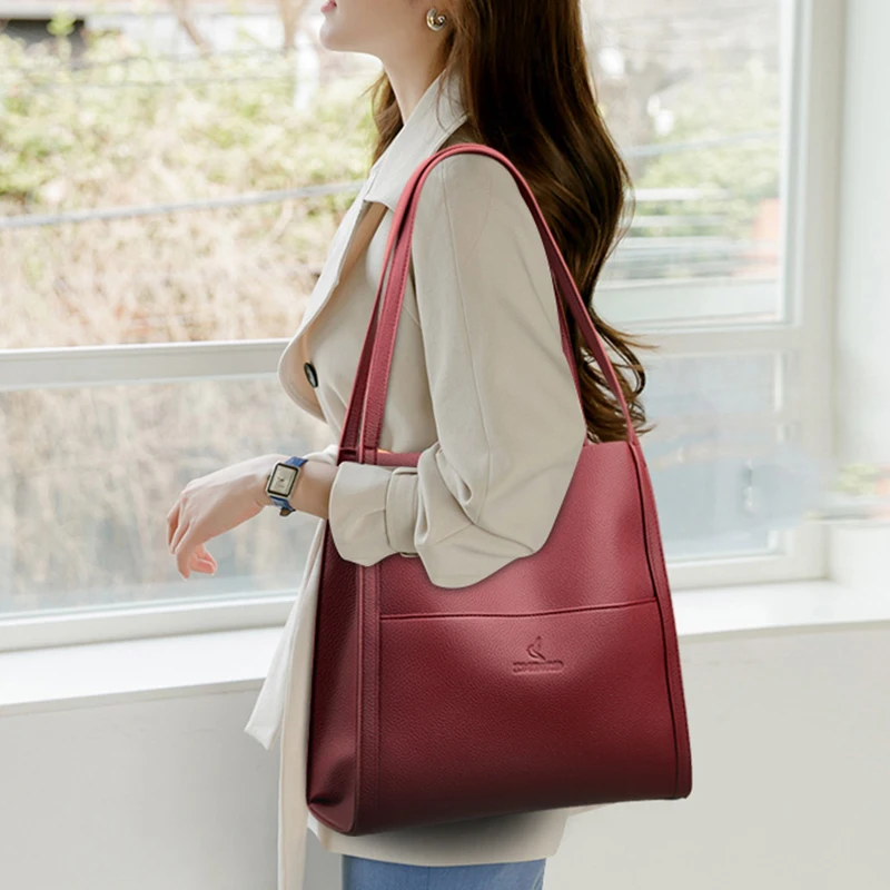 Bolso sencillo de gran capacidad para mujer, bolsa de hombro de cuero suave, de diseñador de lujo, informal, 2024