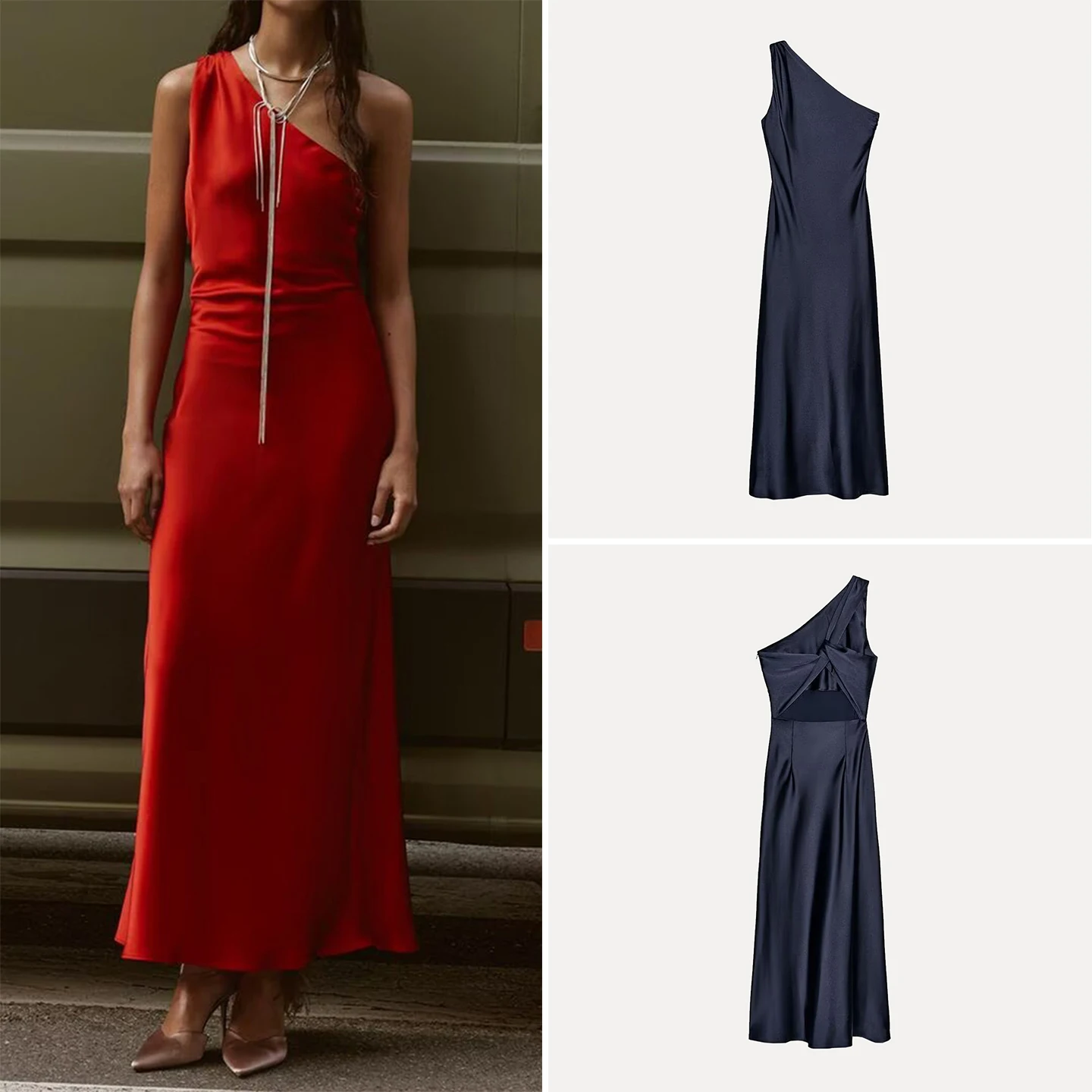 فستان نسائي أنيق من زاداتا بتصميم غير متماثل من الحرير الساتان، فستان ميدي أنيق وراقي للسيدات لموسم الخريف #4