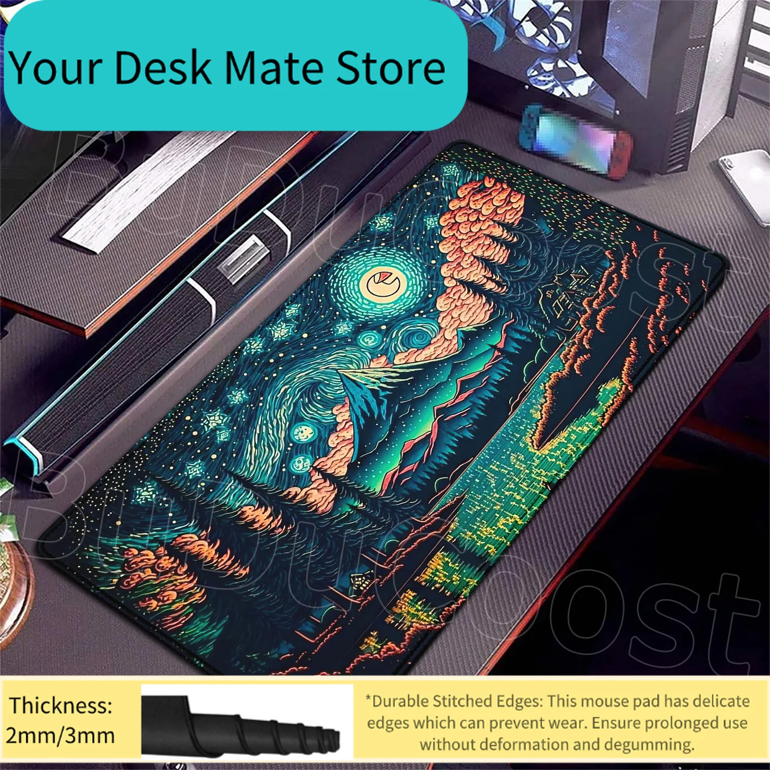 

Psychedelic Starry Mountain Extended Gaming Mouse Pad Trippy Art Desk Mat Non-Slip Keyboard Pad Keyboard Mouse Pad Desk Mat