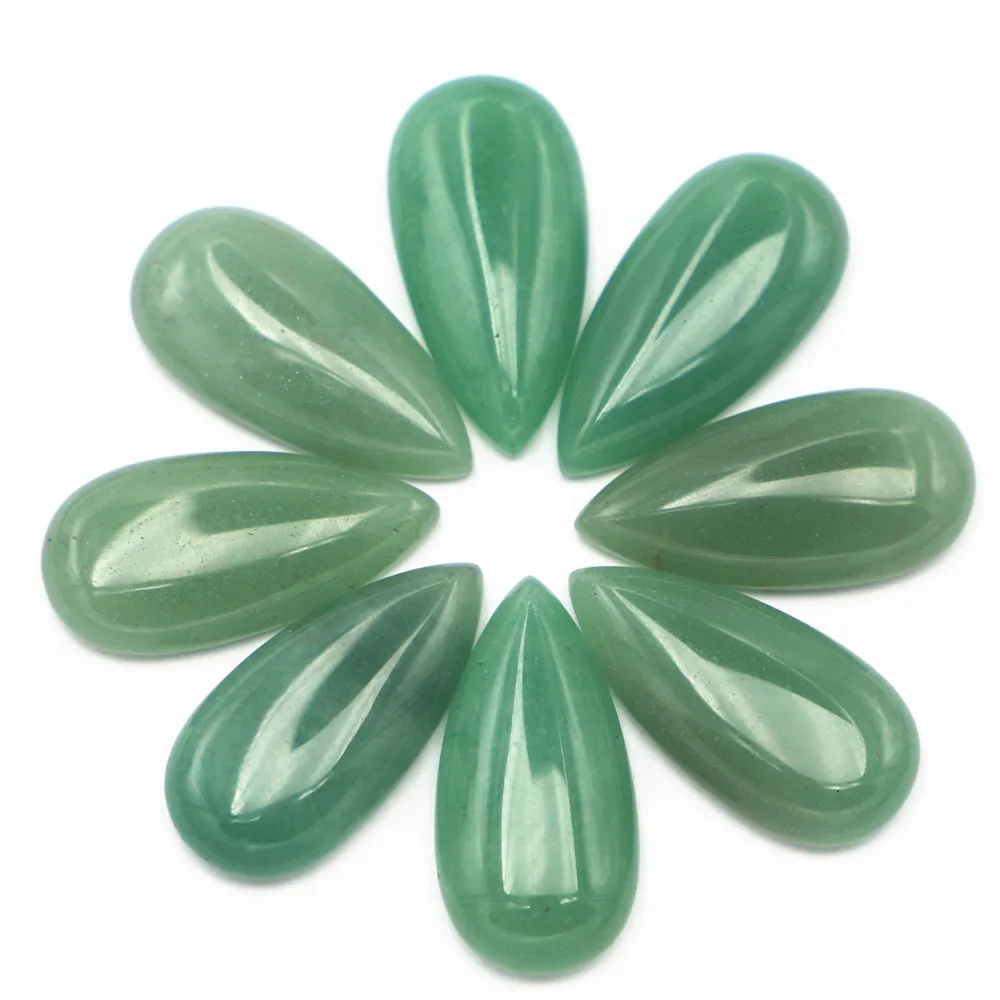 30x15mm Natural Stone Green Aventurine Pear Cabochon Setting Bead for Jewelry Clothes Accessories Wholesale 20pcs Free Shipping