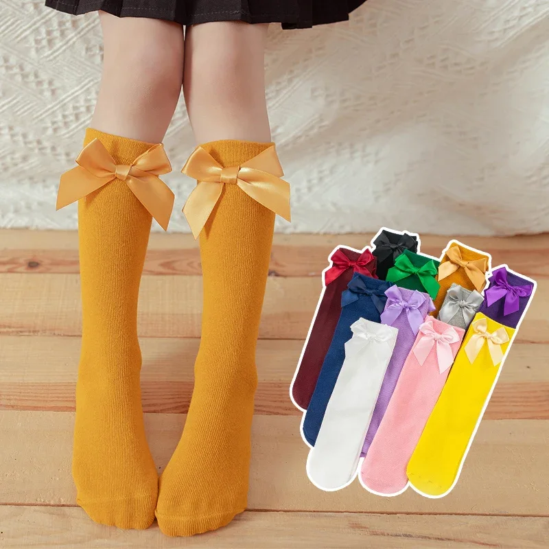3-12 Years Summer Candy Color Bow Solid Color Tube Socks Children's Cotton Mosquito-proof Student Dancing Cute Socks view 5
