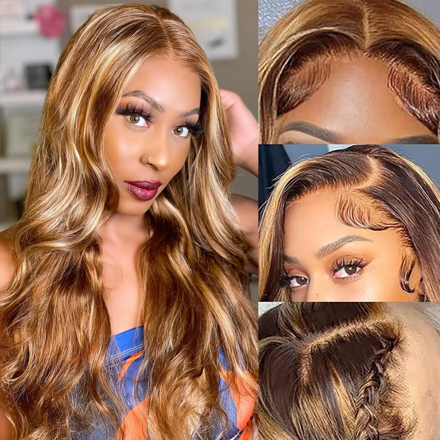 13x4 13x6 Body Wave HD Lace Frontal Wigs 4/27 Highlight Honey Blonde Lace Front Wigs Human Hair For Women Pre Plucked Baby Hair