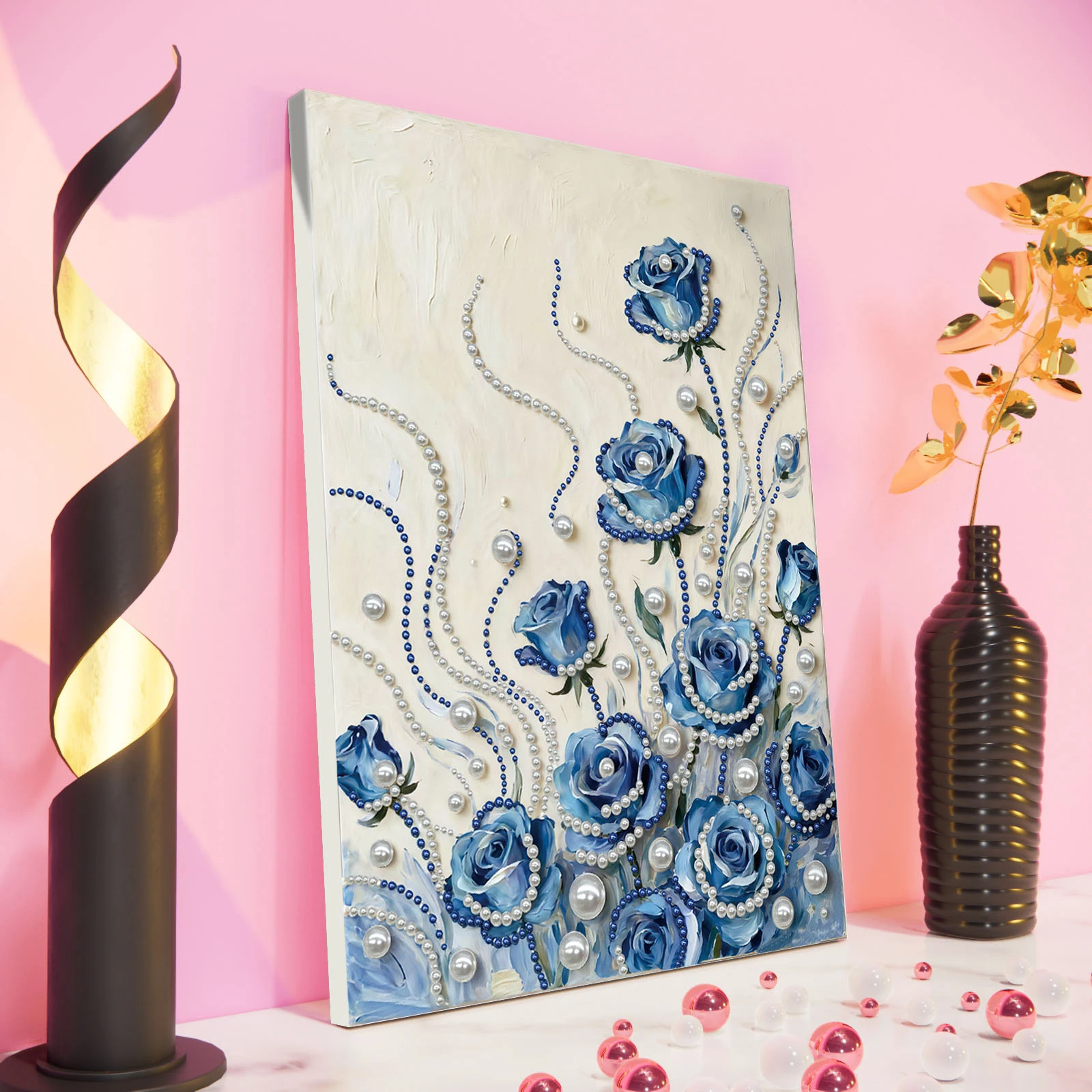 

Blue Flowers DIY Pearl Painting Kit for Adults Home Decor With Frame 30x40cm