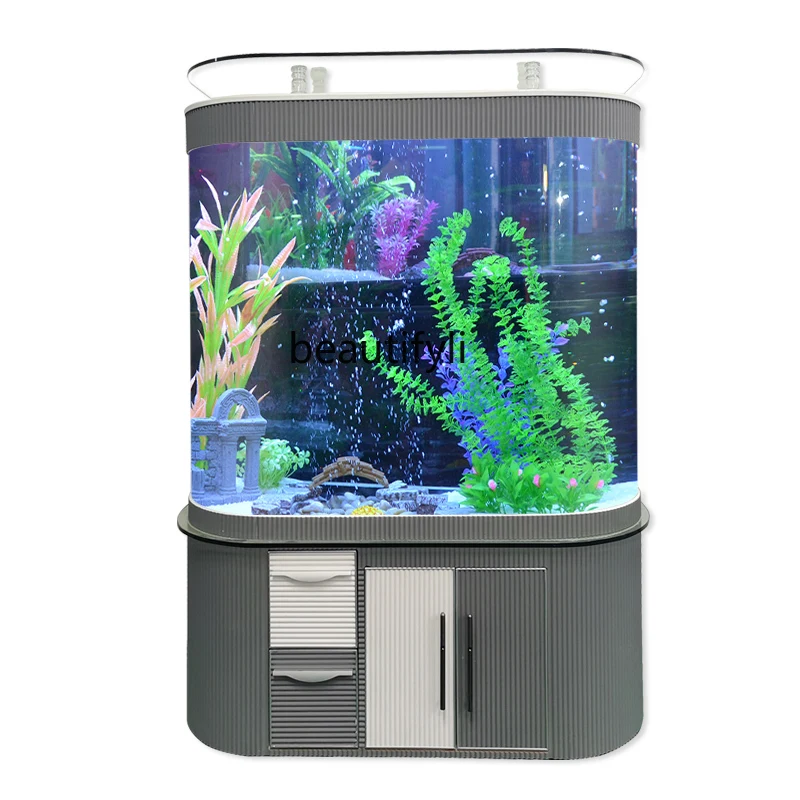 

New Double Arc Wall Fish Tank Glass Aquarium Living Room Entrance Partition Ecological Change Water