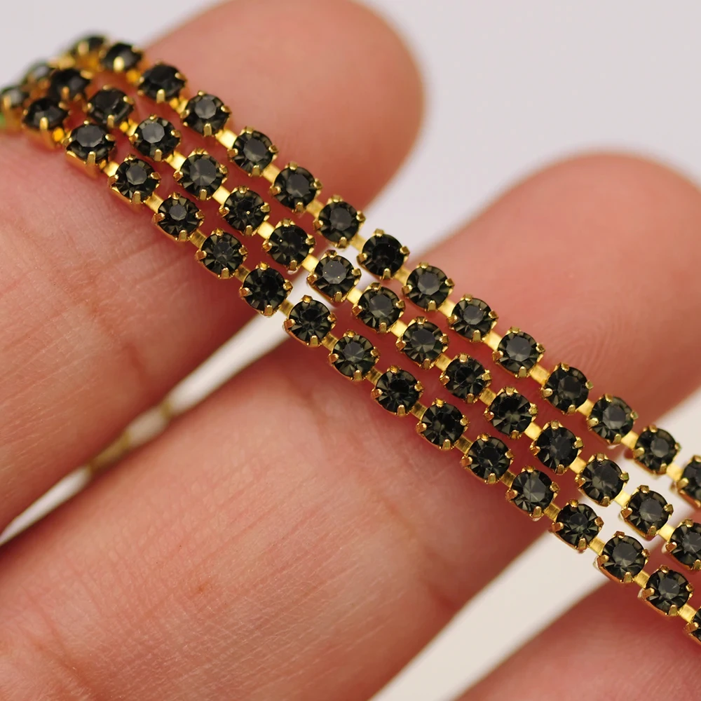 10m Goldboden Glitzer-Glas-Kristall-Strass-Kette zum Aufnähen für DIY-Schmuck, Näharbeiten und Bekleidungszubehör – Detail 5