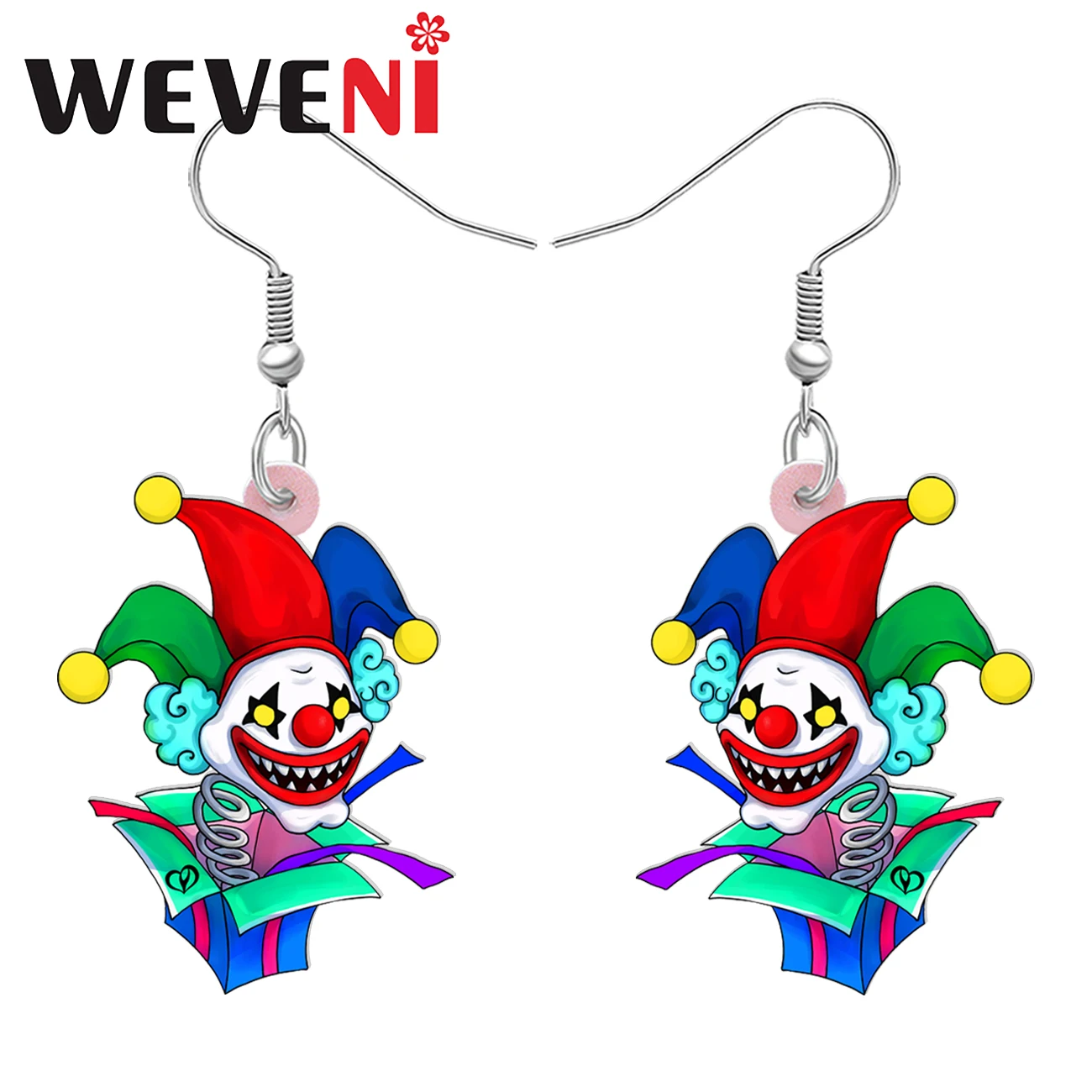 WEVENI Novelty Acrylic Fun Joker Bounce Box Drop Dangle Earrings Jewelry For Women Kids Girls Charms Gifts Hallowen Decor