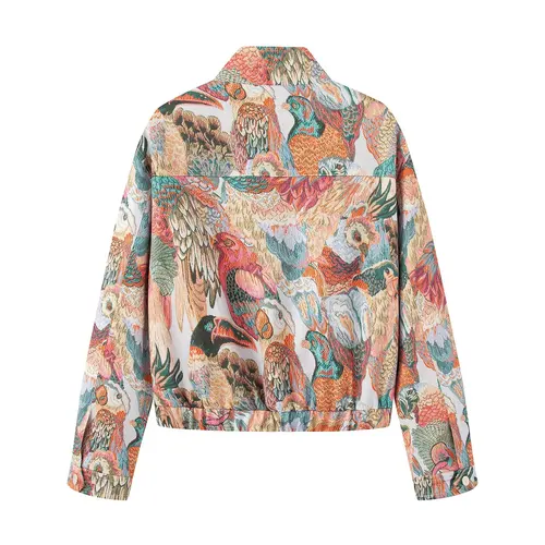 Imagen 2 del producto 2025 otoño nueva moda mujer personalidad Color chaqueta Casual estampado de pavo real abrigo corto