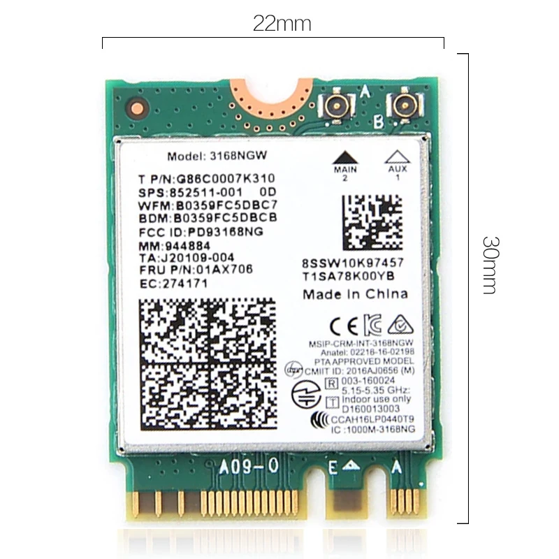 600Mbps Bluetooth 4.2 For  3168 Wireless Network Card Wifi Receiver 3168NGW NGFF M.2 802.11ac Wi-fi