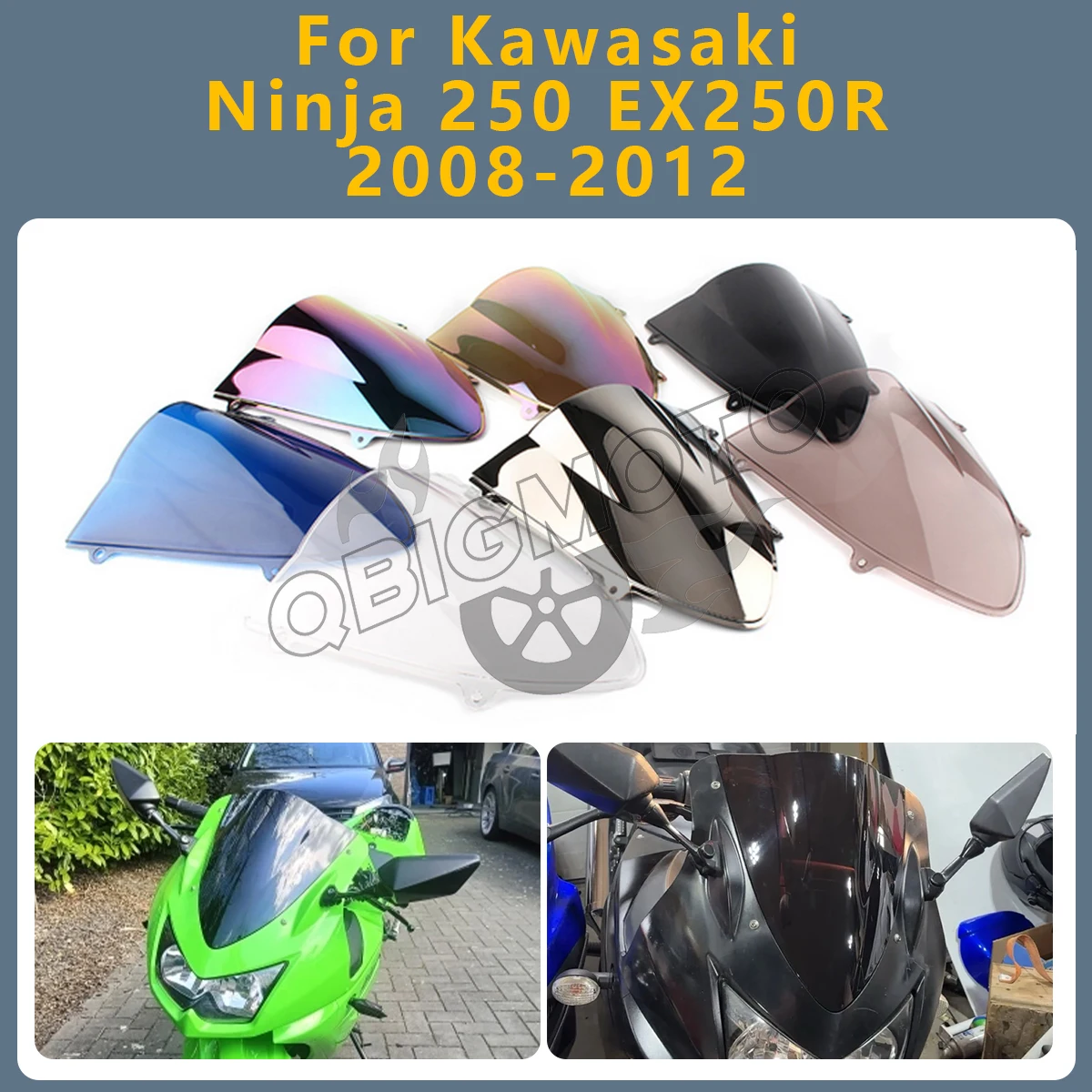 

Motorcycle Windshield WindScreen Fairing For Kawasaki Ninja 250 EX250R EX 250R 2008-2012 Wind Deflector Windshield Double Bubble