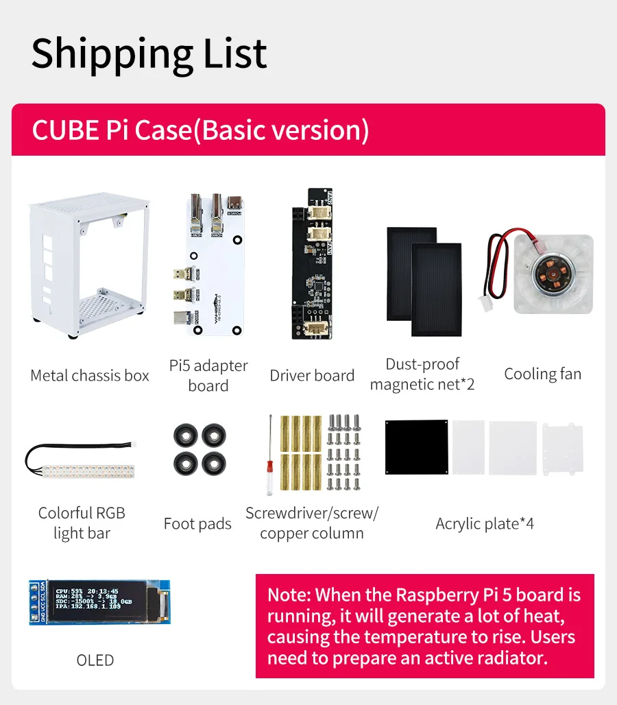 Yahboom Raspberry Pi 5-Schutzhülle, Mini-Kit mit Lüfter und Farbwechsel, Umgebungslicht, unterstützt Installation, M.2 SSD – Detail 5