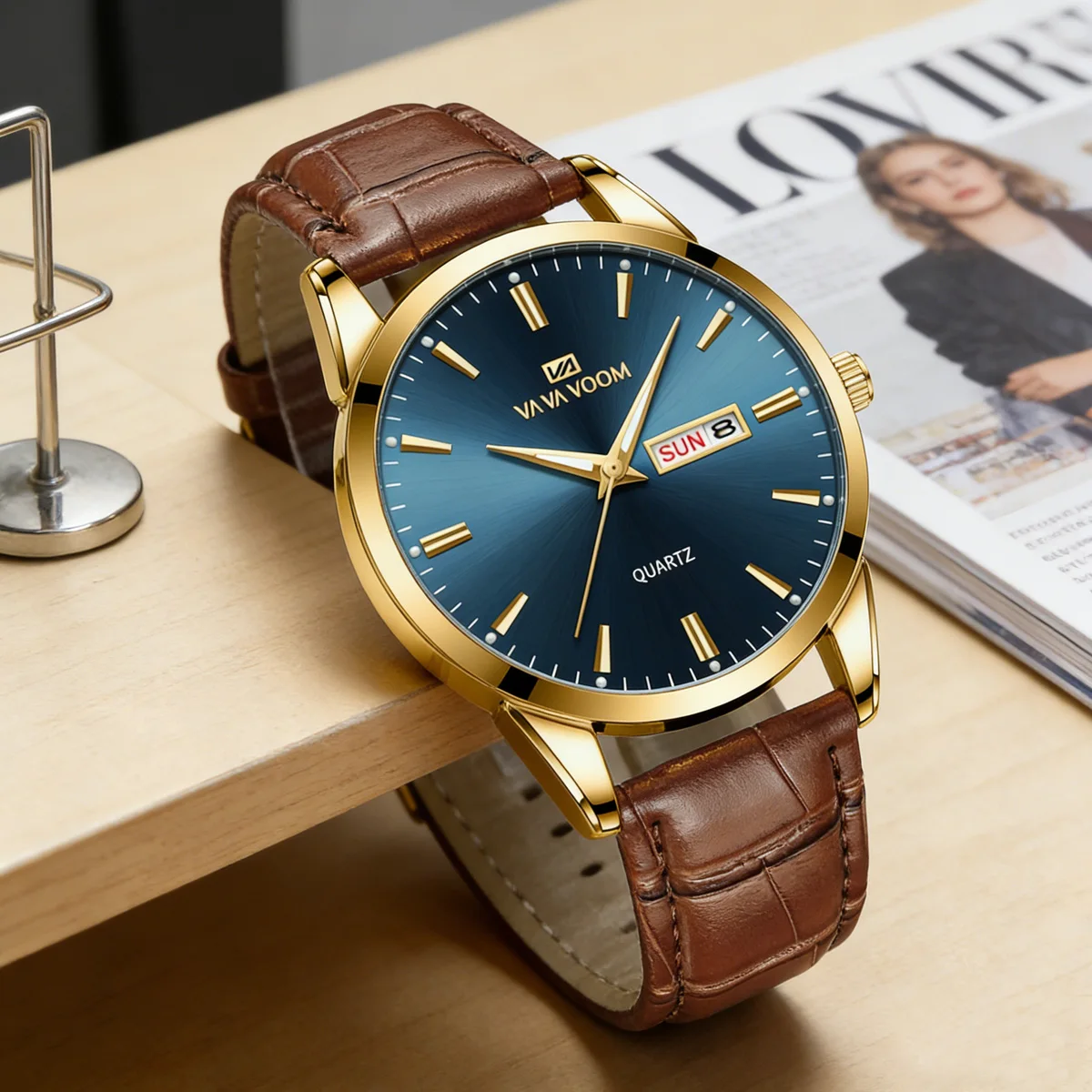 

Кожаные мужские часы, модные деловые часы с золотым циферблатом 39 мм, кварцевый механизм, часы с указателем дня недели, подходят для работы, поездок на работу, отдыха, спорта, мужские часы