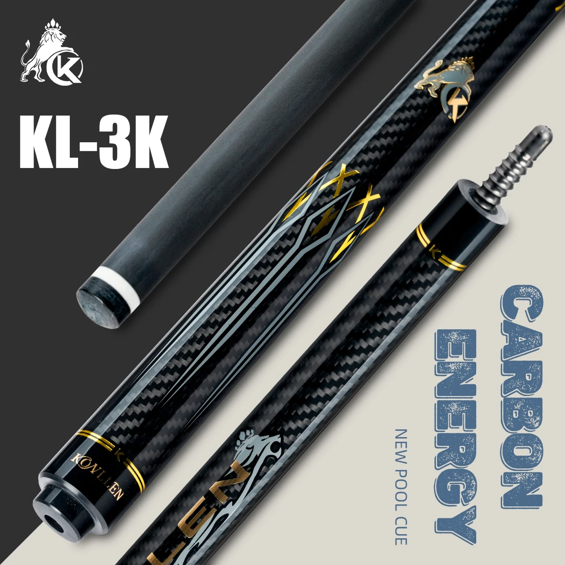 

KONLLEN Бильярд KL-3K Кий из углеродного волокна 12,2 мм, наконечник 3*8/8, штифт для сустава Uniloc, профессиональный комплект палочек с низким дефектом
