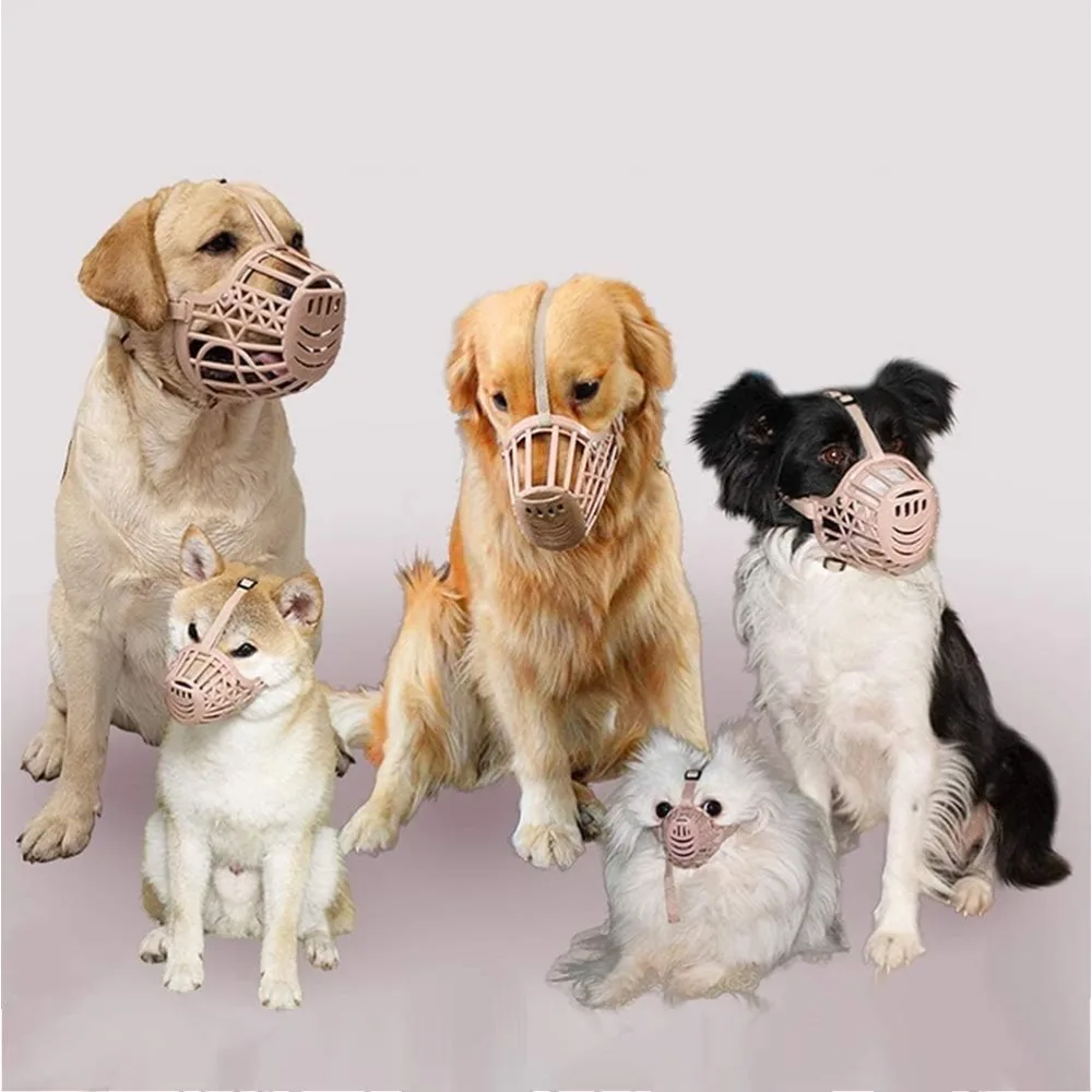 Bozal de plástico suave para perros, cesta ajustable antimordida para mascotas, cubierta bucal para entrenamiento de perros, jaula de malla para el cuidado de perros pequeños y grandes