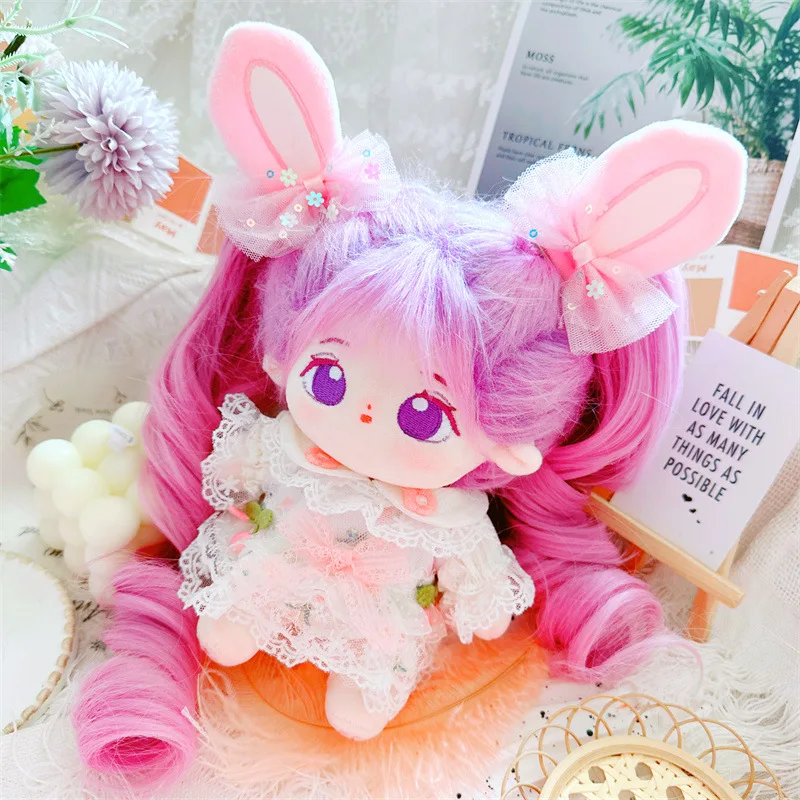 Kawaii Cotton Doll 20cm with Skeleton and No Attribute Girl Toys with Bunny Ears Ponytail Fashion Idol Dress Doll for Kids Fans