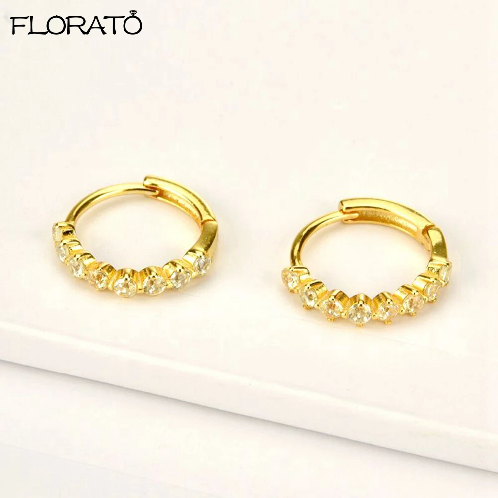 925 Sterling Silver Needle Black Zircon Earring Set Vintage Gold Color Small Hoop Earrings for Women Party Fashion Jewelry Gift