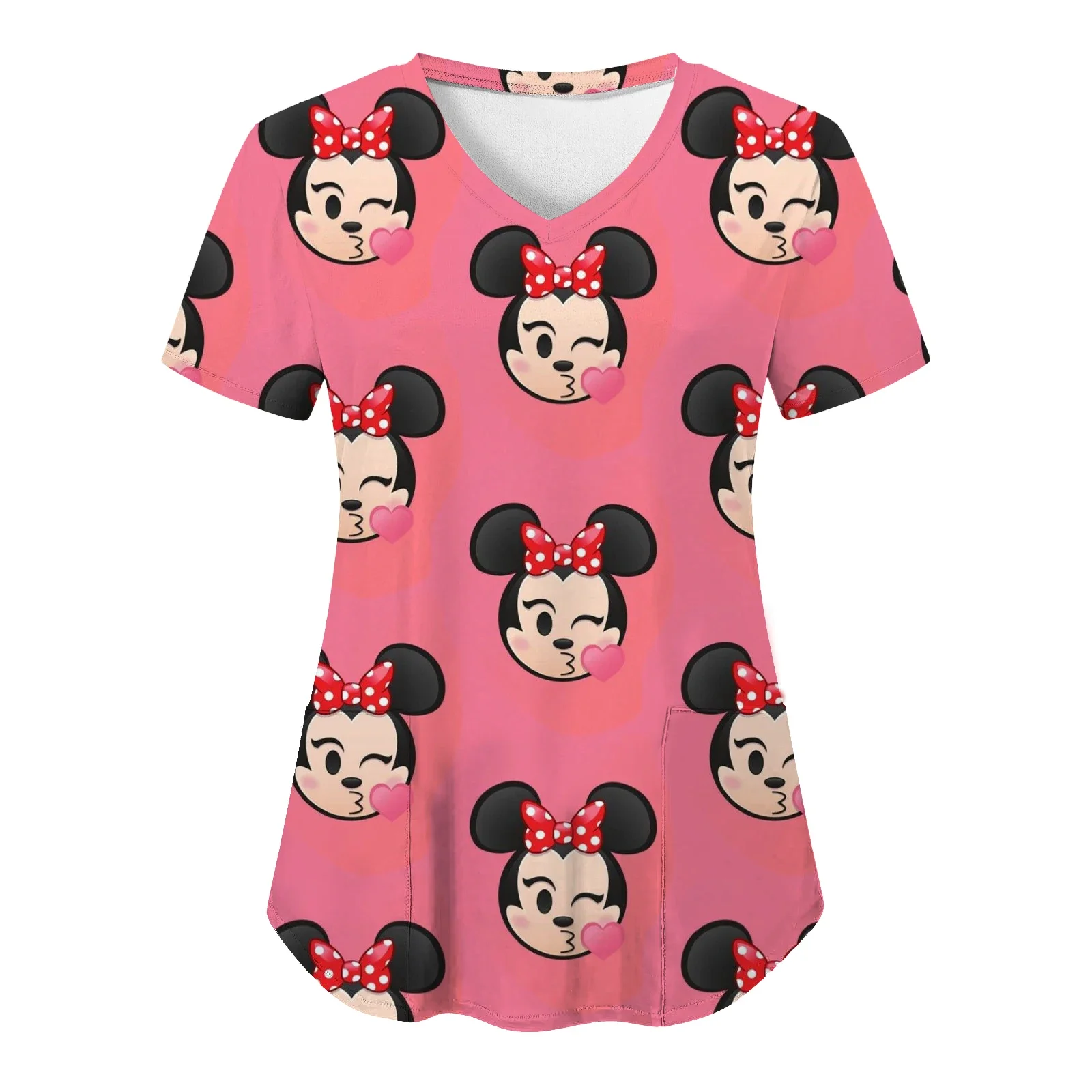 Minnie Mouse T Shirts Nurse Uniform T-shirt Mickey V Neck Top Women 2023 Hospital Woman Clothes Disney T-shirts Summer Tops Tees