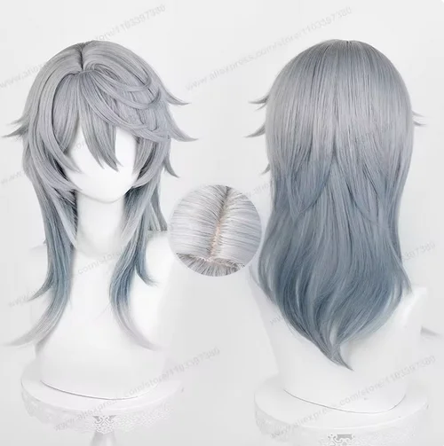 Star Rail Sunday Cosplay Wig 52cm Gray Blue Gradient Hair Anime HSR Cosplay Heat Resistant Synthetic Wigs