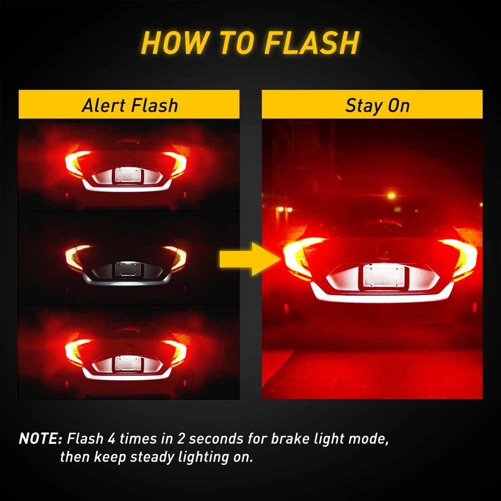 AUXITO 2Pcs T20 W21/5W 7443 LED Bulb Strobe Flash Red Stop Light T25 3157 P27/7W LED Bulb for Car Brake Stop Light Tail Lamp 12V