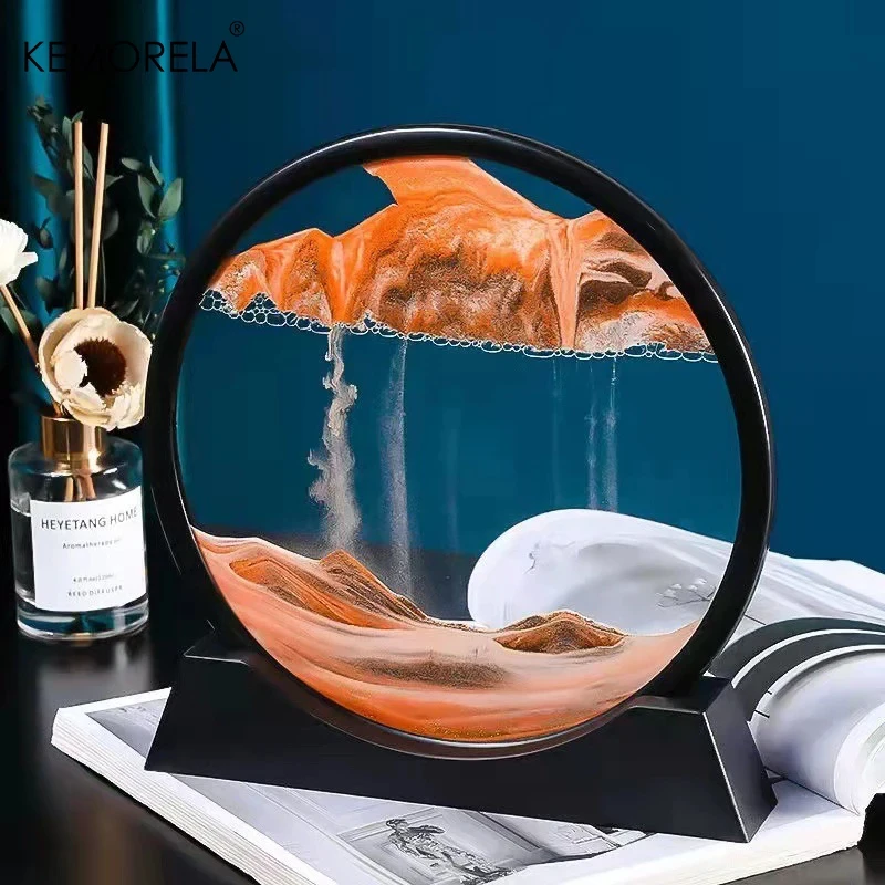 18.5CM 3D Moving Sand Art Picture Round Glass Ocean Sandscape Hourglass Quicksand Craft Flowing Sand Painting Home Decor Gift