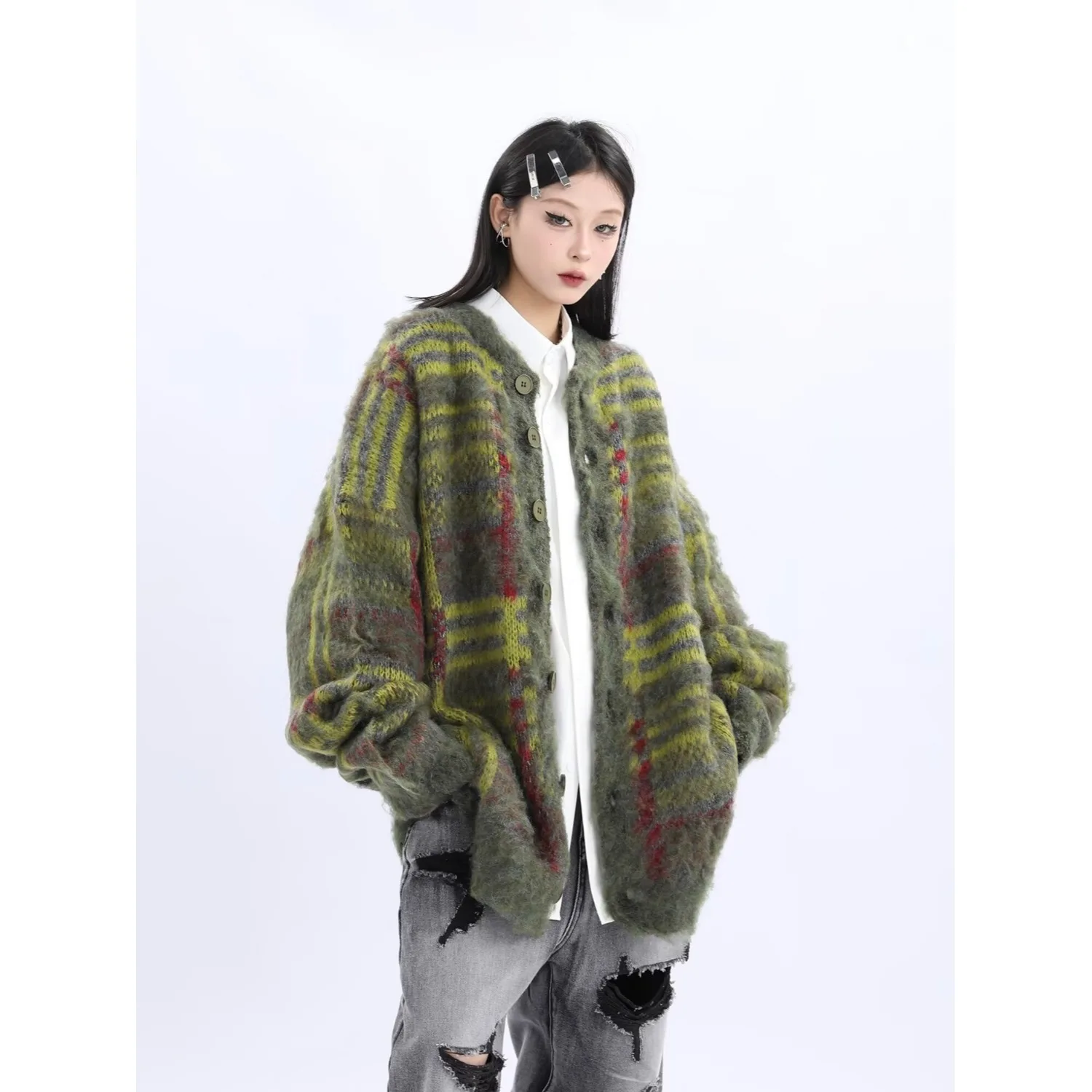 

Вязаный свитер с длинными рукавами, простой ленивый универсальный стиль Харадзюку, корейский повседневный удобный для отдыха, трансграничный