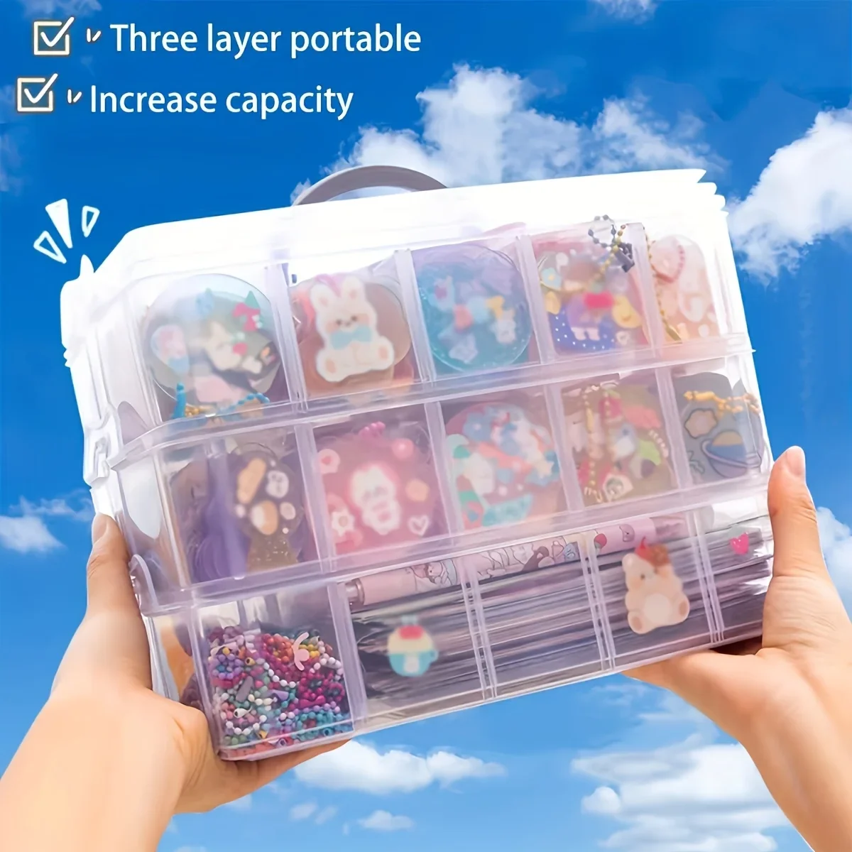 3-lagige transparente Aufbewahrungsbox mit 18 Fächern, Schmuck- und Spielzeug-Aufbewahrungsbox, geeignet für die Küche, Schmuck-Organizer – Detail 4