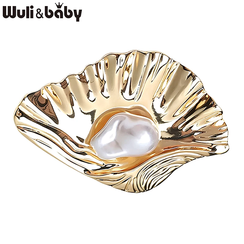 Wuli&baby Pearl Shell Brooches For Women Unisex 2-color Alloy Easy-match Sea Animal Sea Series Party Office Brooch Pin Gifts