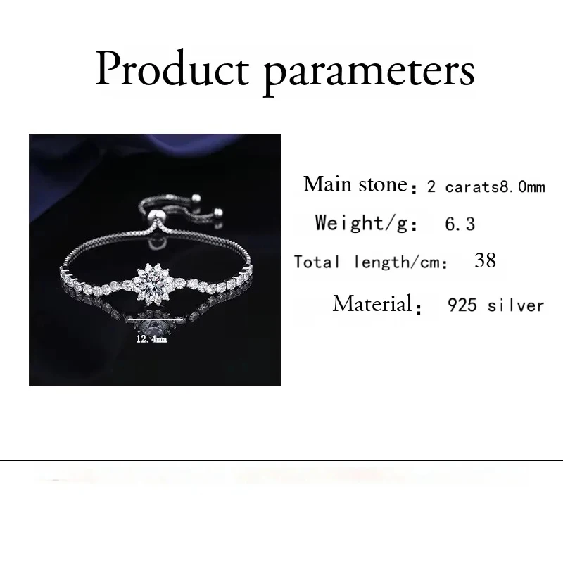 

Exquisite crystal tennis bracelet - 2 carats. Sunflower pure silver bracelet. Women's high-end jewelry. Can be given as a gift.