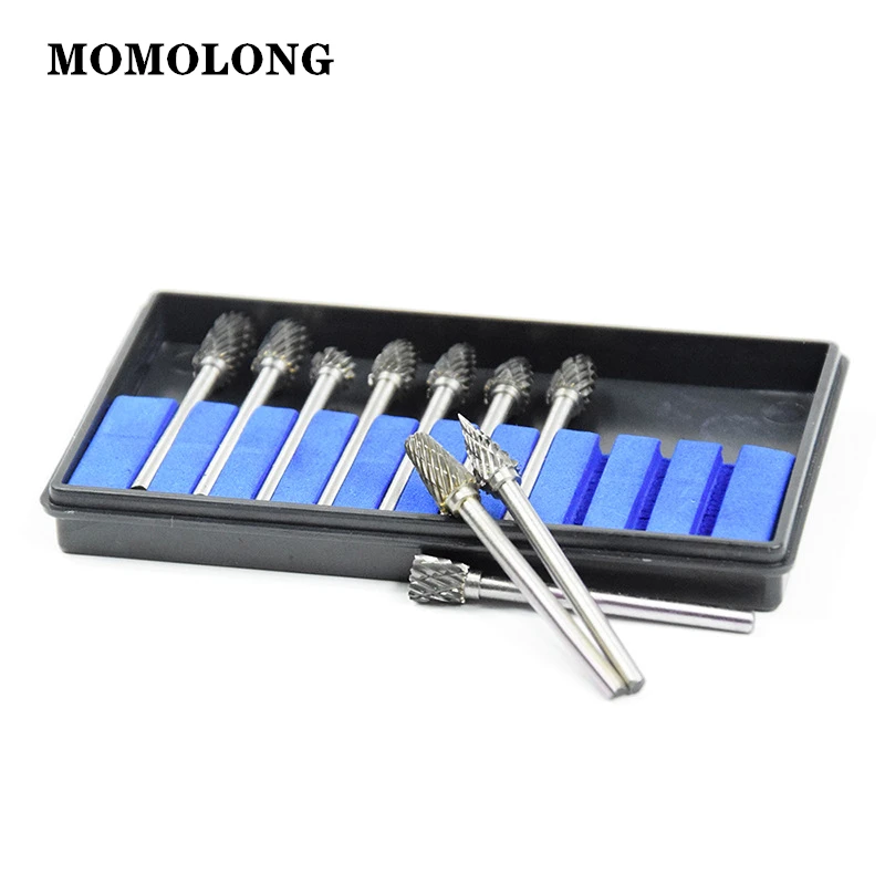 10 pezzi fresa in carburo di tungsteno fresa rotante a cono in acciaio Hss Set trapano diamantato 1/8 "gambo
