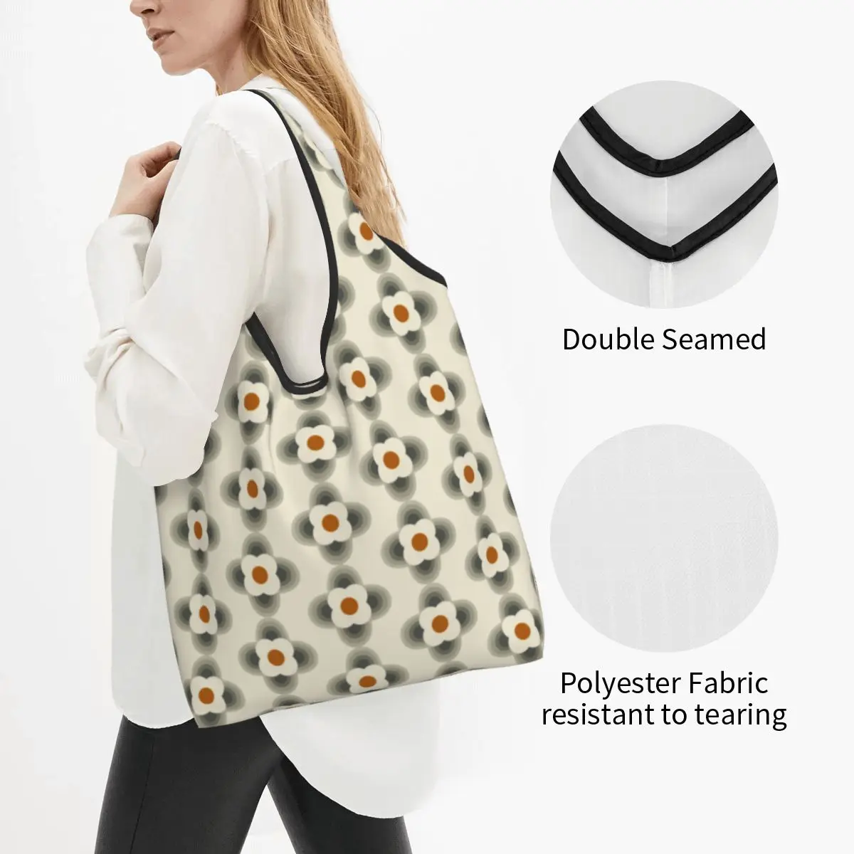 Cute Orla Kiely Shopping Tote Bags Portable Scandinavian Flowers Multi Stem Grocery Shopper Shoulder Bag