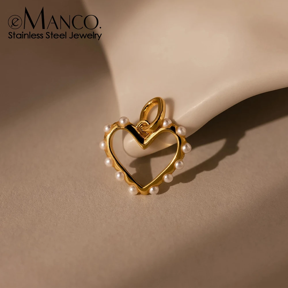 eManco New Stainless Steel Charms Gold-plated Imitation Pearl Heart Pendant DIY Necklace Bracelet Jewelry Making 48 Hours Shipme