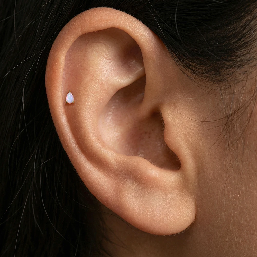 

Aide 14K Solid Gold Premium Opal Piercing Stud Teardrop & Marquise Cartilage Earrings Perfect Birthday Gift for Her Jewelry