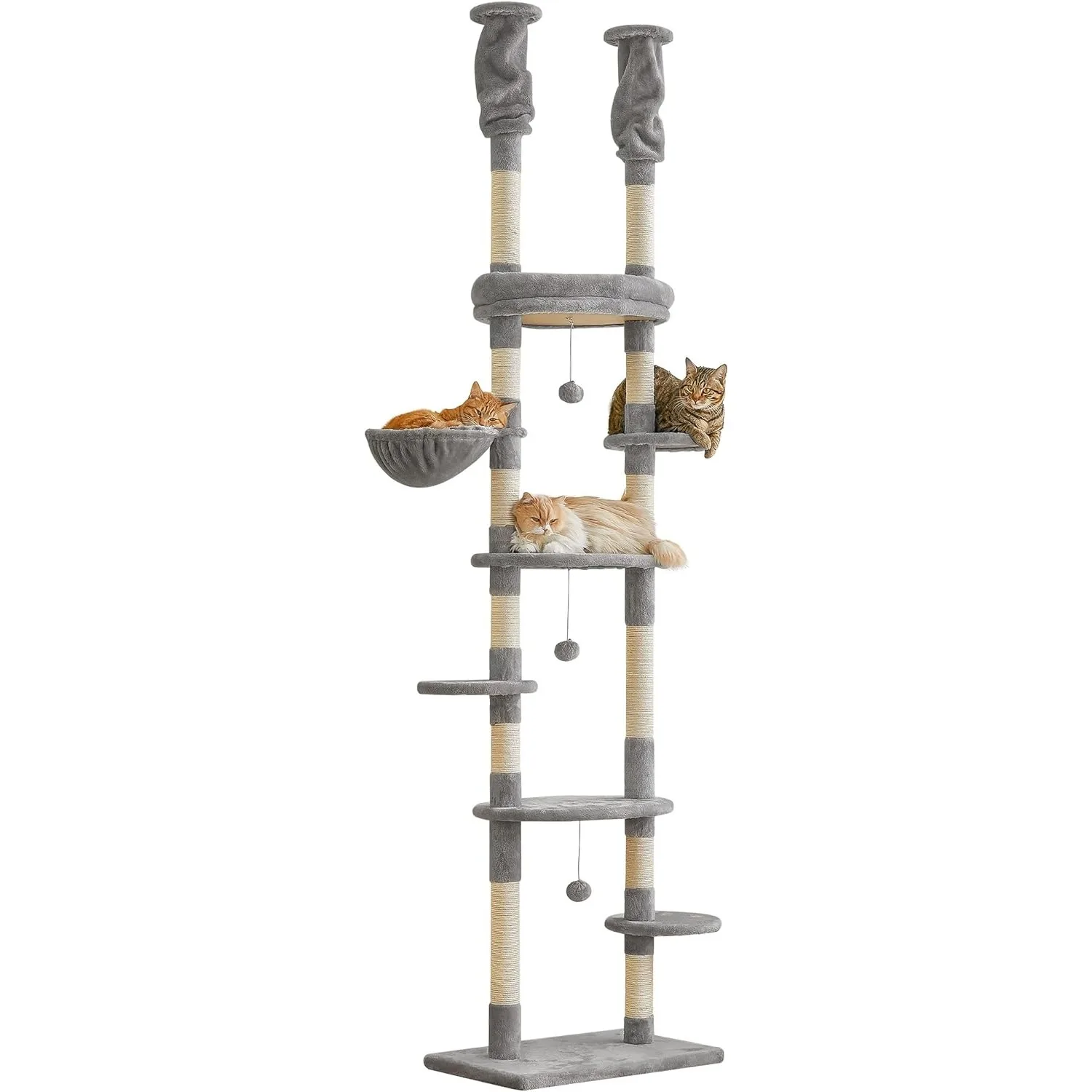 

Cat Tree, Floor to Ceiling Cat Tower Adjustable Height [92-102 Inches=234-258cm], 7 Tiers Cat Climbing Tree,Light Grey