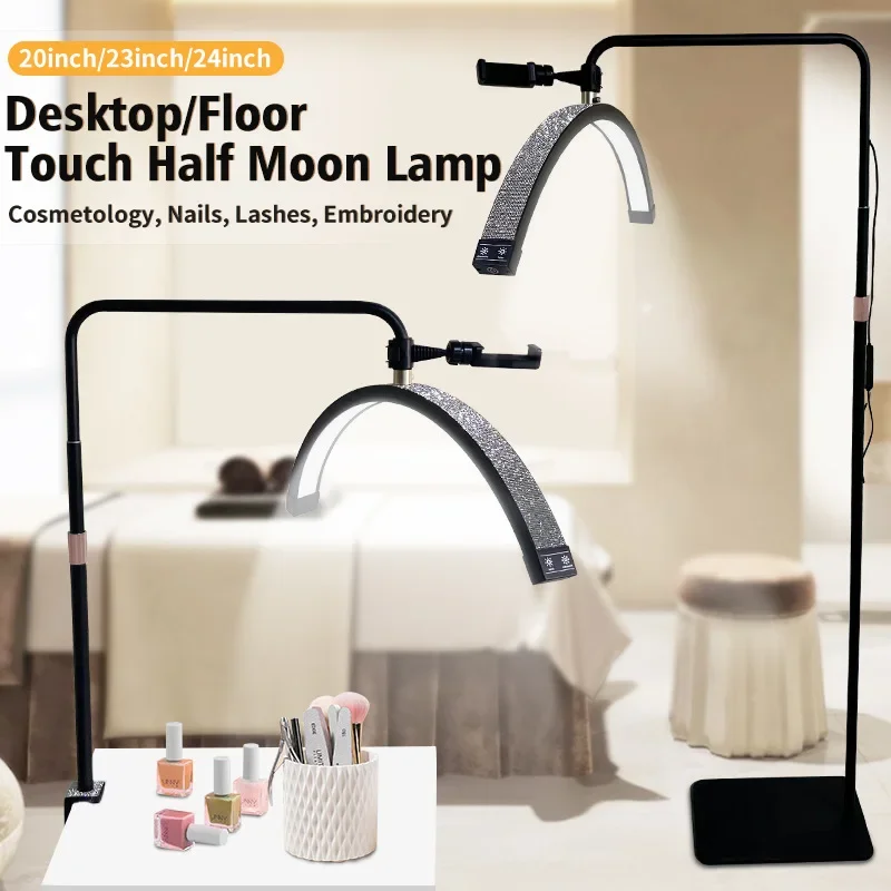 

24 Inch Half Moon Lamp Touch Dimming LED Three Color Warm Light for Eyelash Beauty Makeup Home Decor Lighting Fixture
