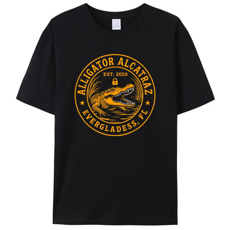 Аллигатор Alcatraz Florida Everglades, забавная пародия, дизайн, женская и мужская футболка из 100% хлопка, винтажные повседневные футболки, топы
