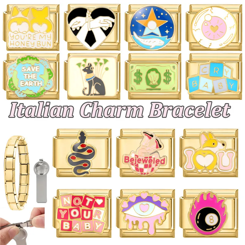 الذهب اللون الصليب القلب القوس فراشة الكرز الزركون اللؤلؤ الإيطالية سحر الروابط صالح 9 مللي متر الفولاذ المقاوم للصدأ سوار النساء DIY صنع #2