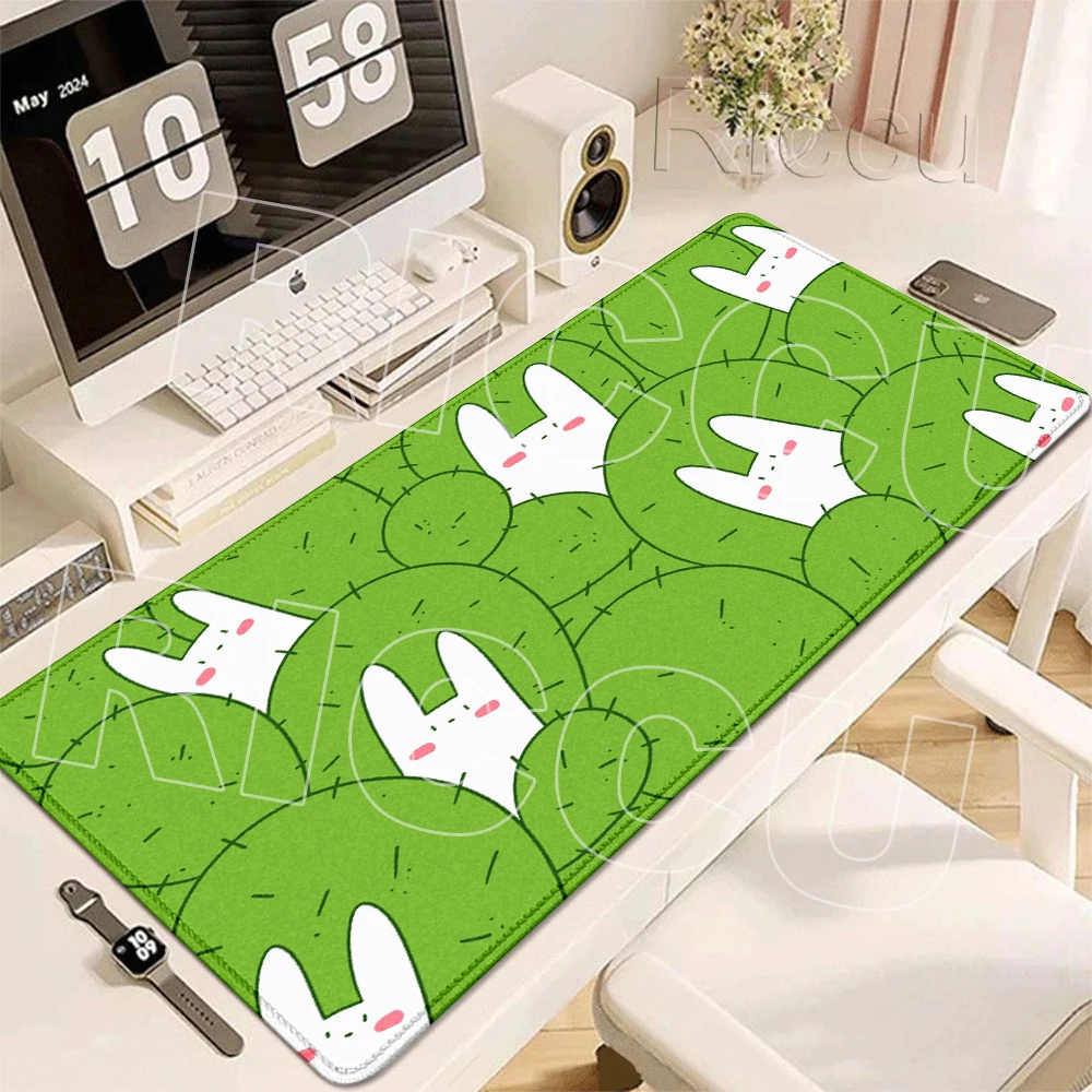 Anime Green Rabbit Large Mouse Pads Gamer Accessories Desk Mats Offices Non-slip Table Mats Kawaii Locking-edge Rubber Desk Pads