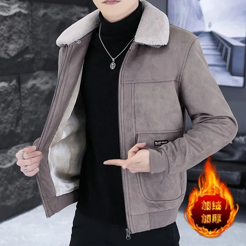 

Brand Deer Skin Velvet Woolen Jackets Men's Winter Thickened Warm Casual Trench Coat Social Business Overcoat Men Clothing 2023