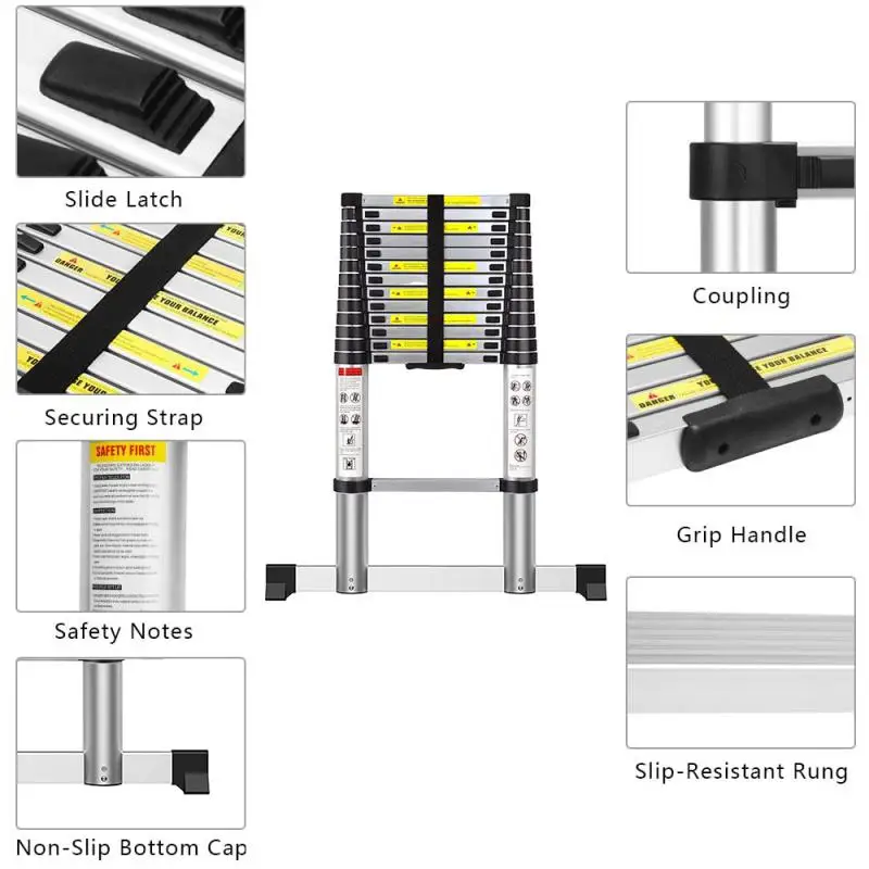 4.1m Stable Foldable Telescopic Aluminum Ladder Multi Purpose Industrial Herringbone Telescopic Straight Lifting New Ladder Step