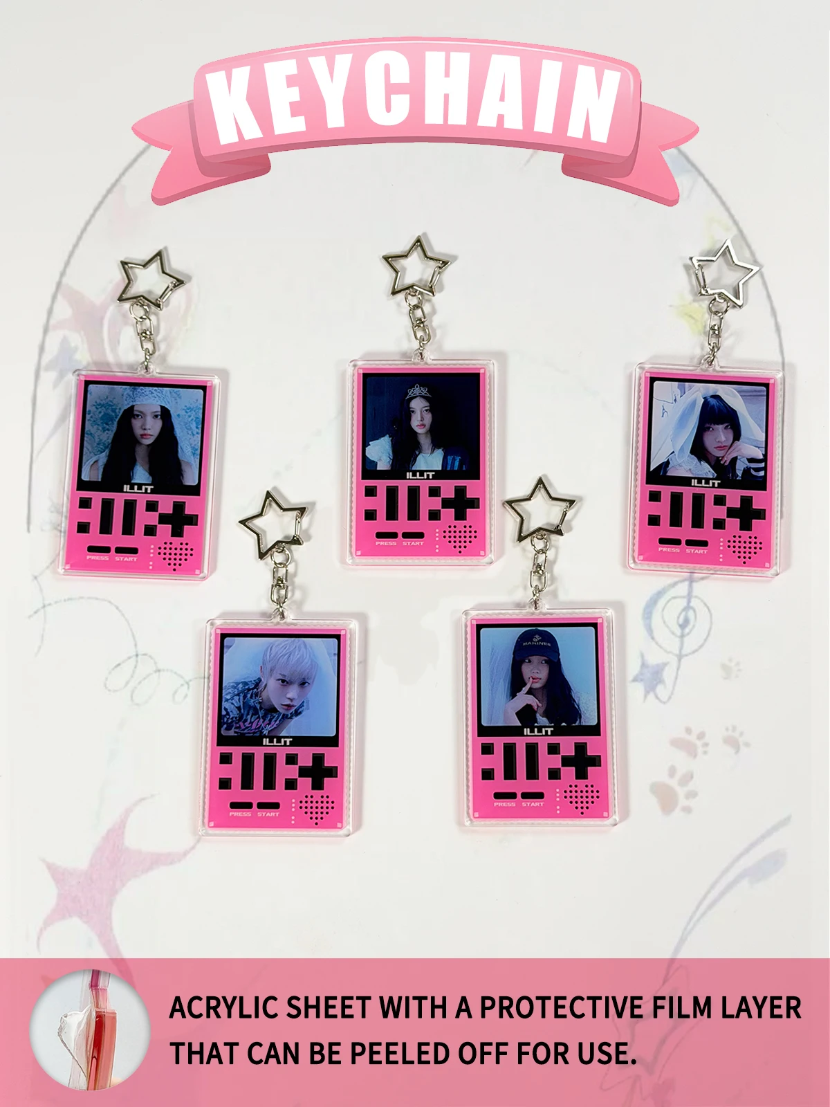 ILLIT Game Art Style Acrylic Keychain: Gift for K-Pop Idol GLLIT Fans (Christmas, Birthday), Bag Decoration