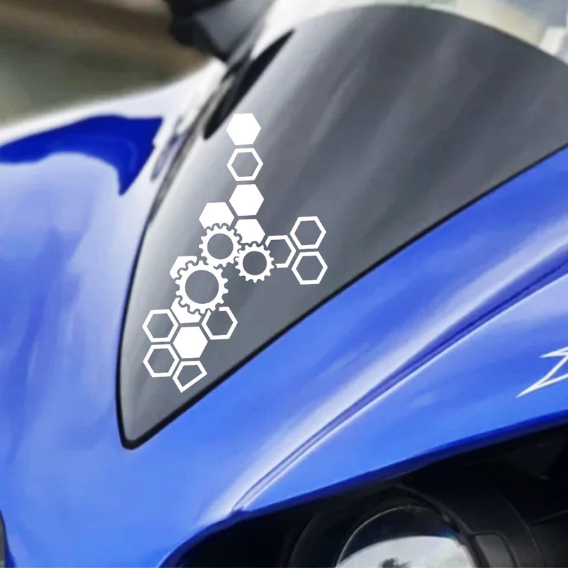 1PC Honeycomb Gear Motorcycle Stickers For Moto Fairing Fuel Tank Waterproof Racing Helmet Vinyl Decals Motorcycle Accessories