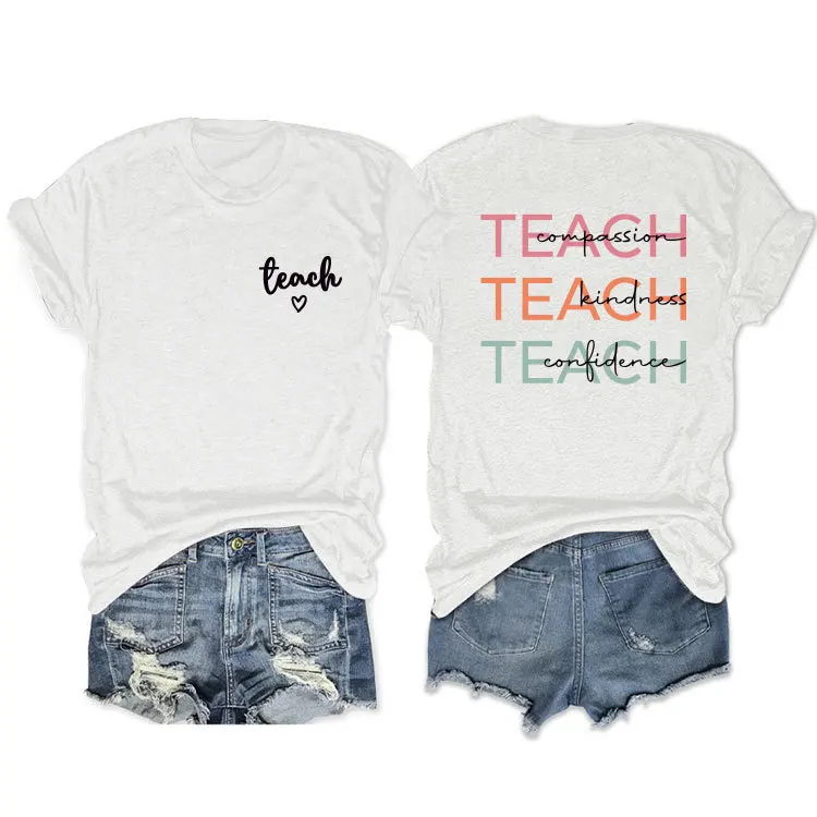 Summer fashion T-shirt teach compassion teach kindness printed casual blouse with loose round neck