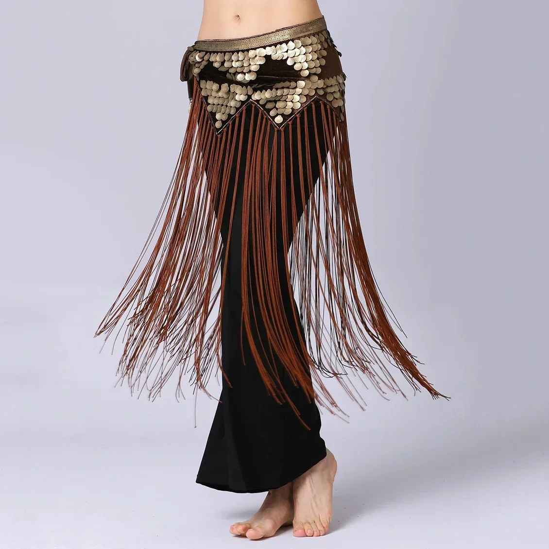 Tribal Buikdans Munten Riemen Kwastje Hippe Sjaal Fluwelen Driehoekige Sjaals Buikdans Accessoires Wrap Lange Franjes Heupriemen