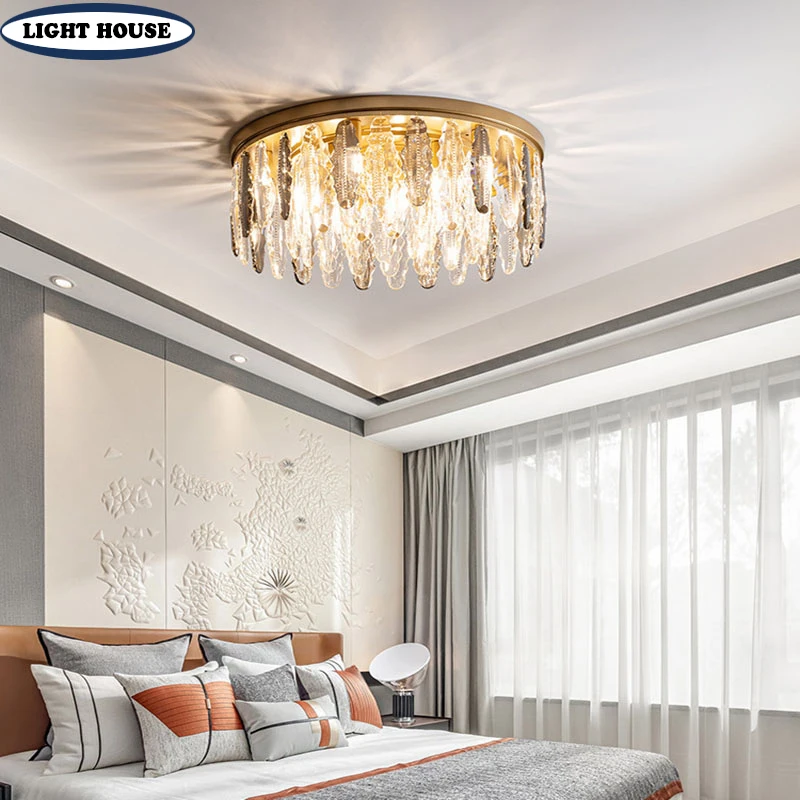 Modern light luxury crystal lamp golden round ceiling lamp bedroom living room kitchen ceiling chandelier factory direct sales